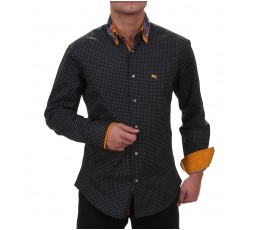 Hemd Langarm schwarz gepunktet Slimfit - 30151ML SLIM