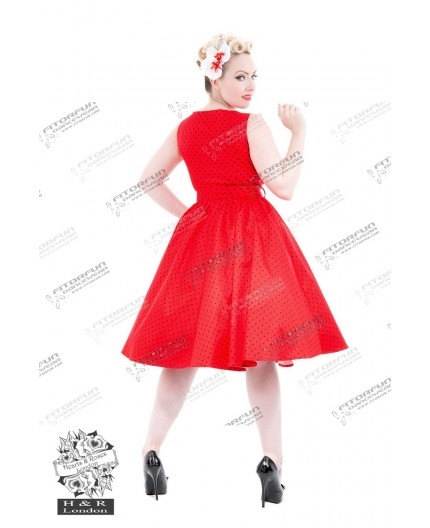 Rockabilly Swingkleid Polk Dots rot mit schwarzen Punkten
